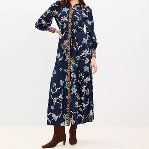 Loft Floral Peacock Navy Dress